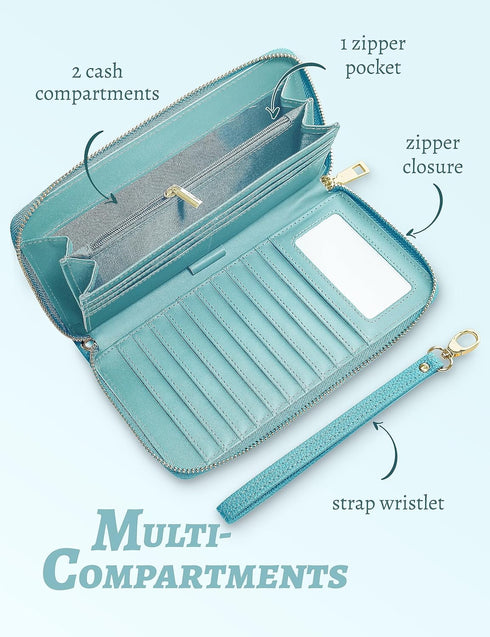 Women's Wallet Credit Card Holder Money Pockets Big Wristlet Wallet Case Coin Money Clip Organizer Purse with RFID Blocking Large Capacity with Zi...