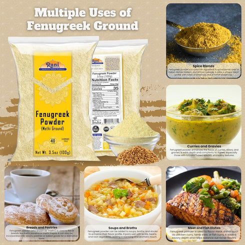 Rani Fenugreek (Methi) Seeds Ground Powder 3.5oz (100g) Trigonella foenum graecum ~ All Natural | Vegan | Gluten Friendly | Non-GMO | Kosher | Ind...