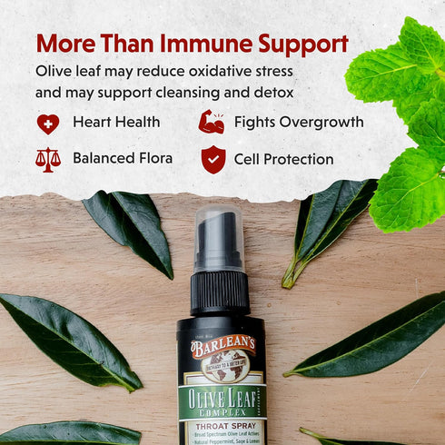 Barlean's Olive Leaf Complex Throat Spray with Peppermint, Lemon, & Sage for Itchy Throat Relief, Immune Support Supplement for Seasonal Wellness,...