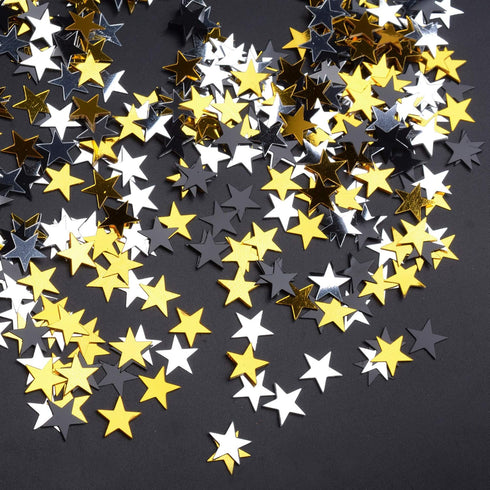 Metallic Multi-Colored Star Confetti - 10mm, Silver, Black, Gold - 30g...