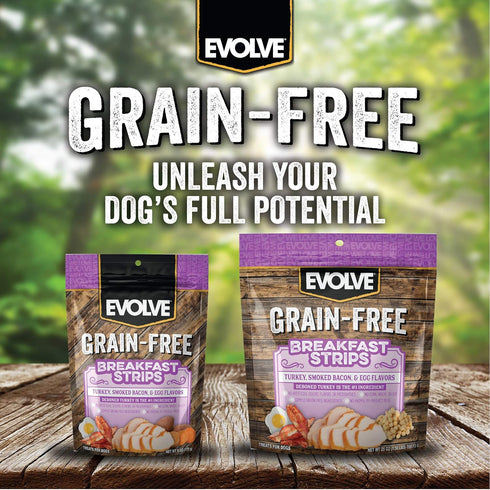 Evolve Grain Free Turkey, Bacon and Egg Flavored Breakfast Strips Dog Treats, 6oz...
