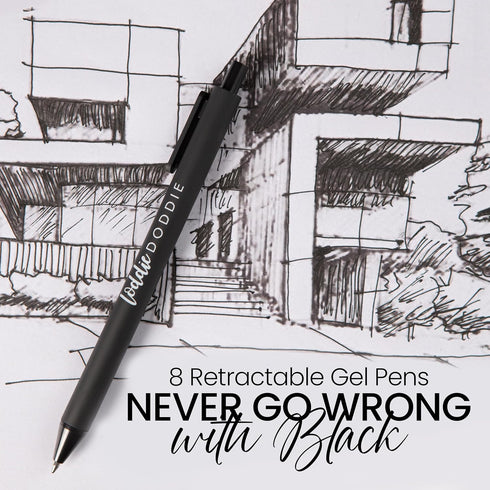 Loddie Doddie Black Gel Pens for Journaling and Note Taking - 12 Pack, 0.7 mm Medium Point Smooth Writing Retractable Pens, No Bleed Non Smudge...