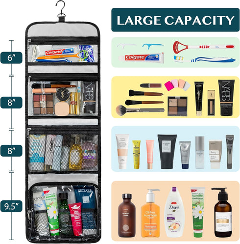 PAVILIA Travel Hanging Toiletry Bag for Women Men, Large Capacity Makeup Bag Kit, Waterproof Cosmetic Storage Organizer Case for Bathroom Shower, ...