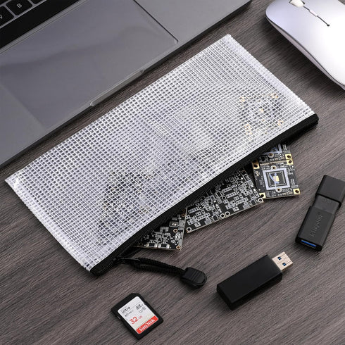 12 Pieces Plastic Mesh Zipper Pouch Bag/Zipper Envelope Document Storage Pouch Bag/Zip File Folder/Office Supplies Bills File Waterproof Zipper Po...