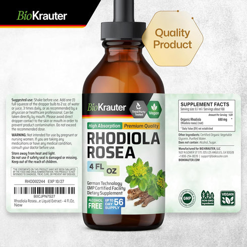 Rhodiola Rosea Supplement Liquid - Organic Rhodiola Rosea Extract - Vegan Adaptogenic Drops for Mood & Brain Support - Alcohol & Sugar Free Rhodio...