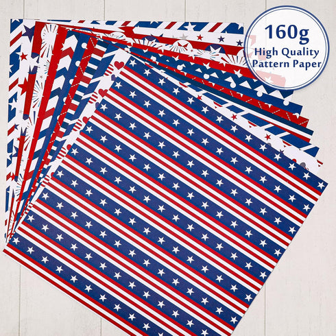 Whaline 24 Sheet 4th of July Pattern Paper with 4 Sheet Stickers Scrapbook Paper Double-Sided Collection Decorative Craft Paper Folded Flat for Pa...