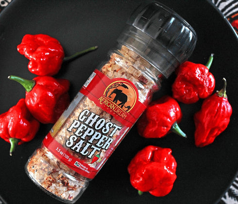 Ghost Pepper Spicy Salt with Reuseable Grinder by African Dream Foods | All-Natural Dried Ghost Peppers Infused with Sea Salt | Made in Africa...