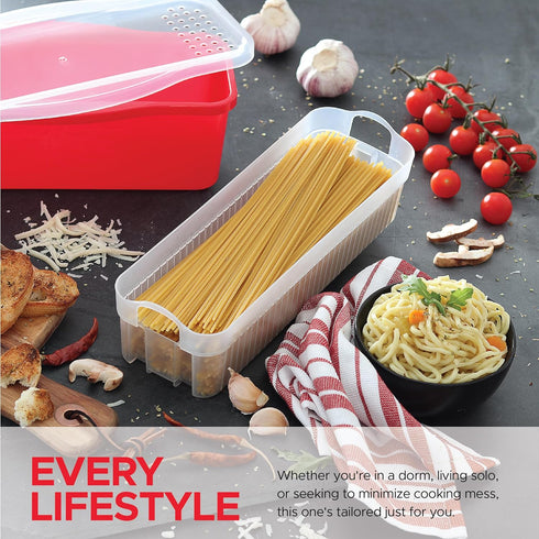 Tafura Microwave Pasta Cooker with Double Straining System, Microwavable Spaghetti Cooker with Drainer, Christmas Dorm Gift, Fast Pasta Boat with ...