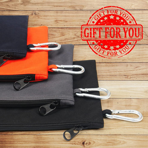 4 Pack Tool Pouch Zipper Bags, Heavy Duty Tools Pouch with Carabiner, Multipurpose Pouch Tote Bags with Dependable Durable Zippers...