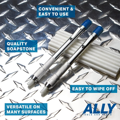 ALLY Tools Two Round Soapstone Holder with 14 Welding Quality Round Soapstone Pens Refills for Welders - Perfect for Making Removable Markings on ...