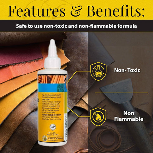 Fiebing's Leathercraft Cement - 4 oz Leather Glue Adhesive - Quick Drying, High Strength, Flexible, Permanent Bonding Leather Repair for Jackets, ...