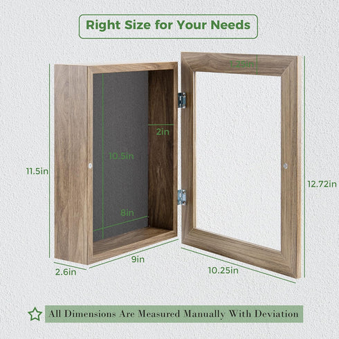Frametory, 8.5x11 Shadow Box Frame - Front Opening - 2 inch Depth Display Box for Wall and Tabletop Display- Memory Box, 6 Pins Included (8.5x11, ...