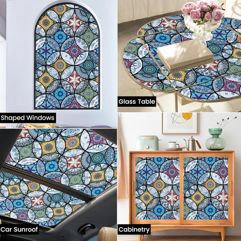 DKTIE Static Cling Decorative Window Film with Installation Tools Non Adhesive Privacy Film, Stained Glass Window Film for Bathroom Shower Door He...
