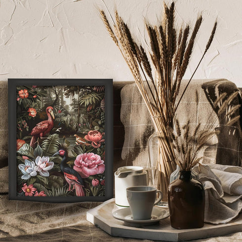 Posterizer 1 pcs-lush big flowers-birds and flamingos-Floral & Botanical Art-Abstract & Modern Art-Decor for Home & Office- UNFRAMED Wall Art...