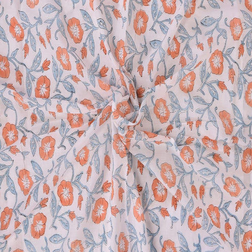 Trade Star 3 Yard Hand Block Printed Fabric, 100% Cotton Running Natural Dye Sanganeri Indian Floral Print Fabric by The Yard Width 44 Inches (Pat...
