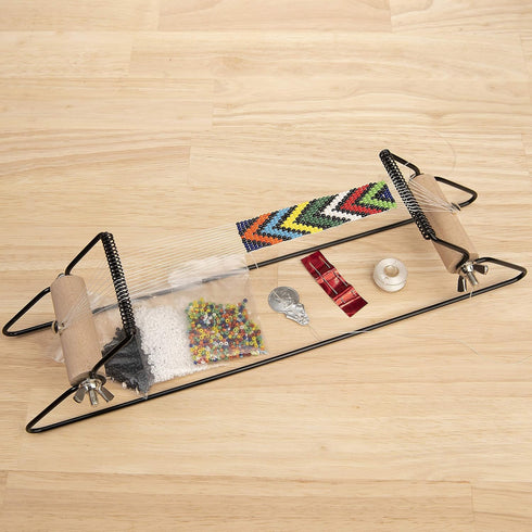 The Beadsmith Metal Bead Loom Kit, Includes Loom (12.5" x 2.5" x 3"), Thread, Needles, and 18 Grams Glass Beads for Bracelets, Necklaces, Belts, a...