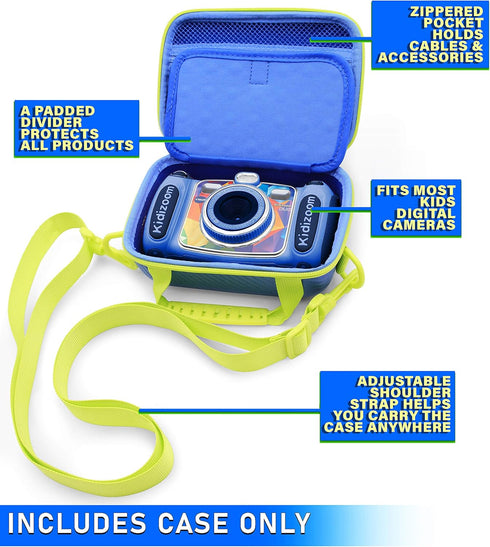 CASEMATIX Camera Case Compatible with VTech KidiZoom Camera and Camera Accessories with Shoulder Strap and Padded Interior Divider, Blue Travel Ca...