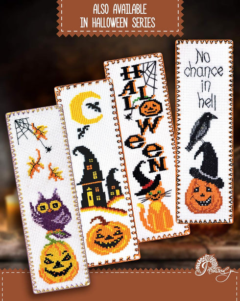 Povitrulya Halloween Pumpkin Jack-o'-lantern Cross Stitch Kit - DIY Hand Embroidery Bookmark...