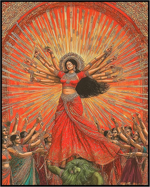 Posterizer 1 pcs-intricate colorful art-Goddess Durga-Hindu mythology 2-Religious Posters Gift For Buddhism Meditation philosophy Fans- unframed w...