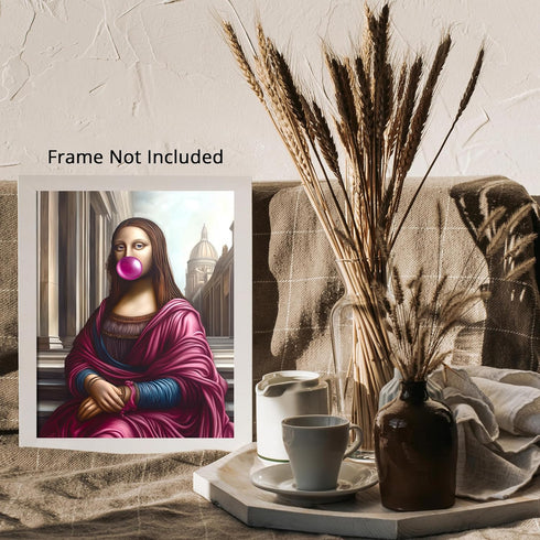 Posterizer 1 pcs-fun Mona Lisa art with pink bubble gum print 1-Comedy Art-Vintage Art-Gift for Street Art, Mural Fans - unframed wall art...