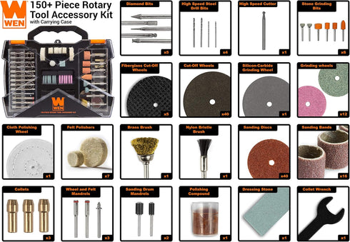 WEN 230151A 150-Piece Rotary Tool Accessory Kit with Carrying Case...