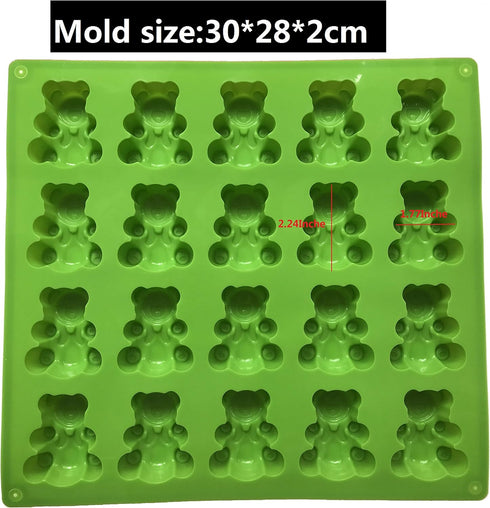 Palksky 20 Cavity Large Gummy Bear Mold/Big Bear Crayon Mold for Brownie Muffin Chocolate Ganache Jelly Pralines Caramels Candy Soap Bar Bath Bomb...