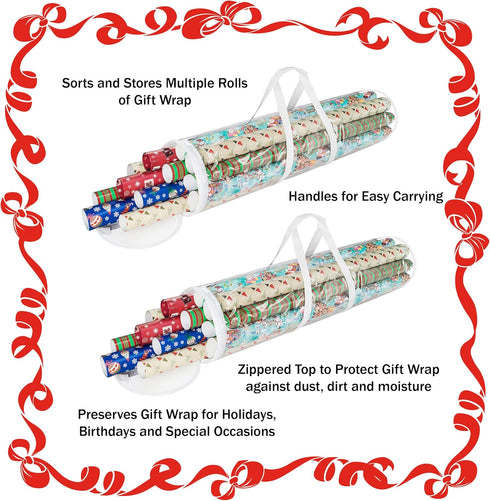 Wrapping Paper Storage Bags - Set of 2 Clear Totes with Handles for Organizing 30-Inch Rolls of Holiday, Birthday, and Christmas Wrap by Elf Stor...