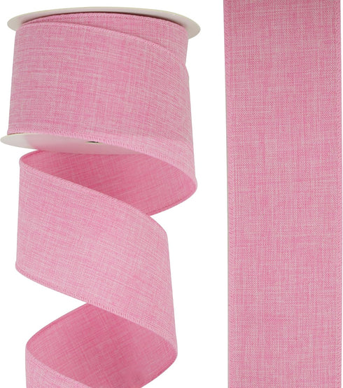 Pink Burlap Wired Ribbon 2.5 Inch x 10 Yard Valentine's Day Ribbon Pink Wired Ribbon for Florist, Door, Wreaths, Rustic Wedding, Christmas, Farmho...