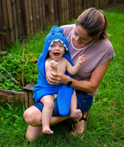 Hooded Baby Shark Towel, Soft 100% Cotton, Perfect for Newborn Through Toddler (Blue)...