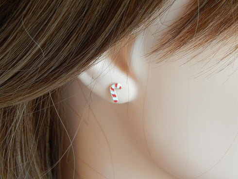 925 Sterling Silver (SET OF 3) Crystals Christmas Tree Santa Claus Candy cane Stud Earrings 28468...