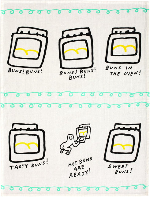 Blue Q Dish Towel, Hot Buns are Ready (Featuring Cartoon tushy, Bum, Fanny). 100% Cotton, Funny and Functional, Screen-Printed in Rich Vibrant Col...