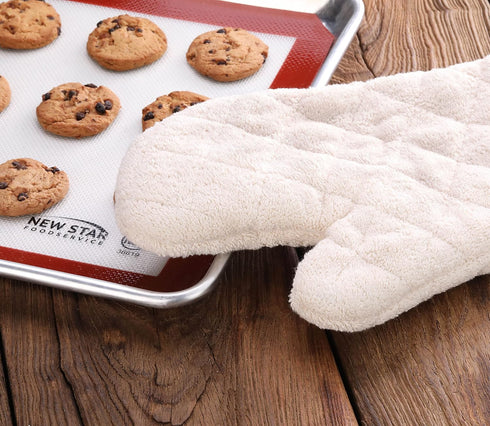 New Star Foodservice Oven Mitts with Extra Defense, up to 400F, Set of 2 (Tan (Terry Cloth), 13-Inch (Set of 2))...