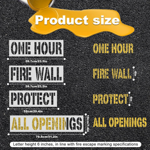 4pcs Fire Wall Stencils, 6 Inch Height Letter Fire Barrier Stencil Fire Wall Protect All Openings Fire Rated Wall Stencils Fire Stencils for Paint...