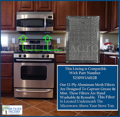 Microwave Oven Replacement For LG 5230W1A012B 12-Layer Aluminum Mesh Grease Filters 2-Pack...