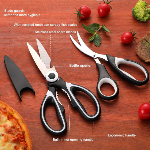 Food Grade Kitchen Scissors 3 Pack- Lifetime Replacement Warranty -Heavy Duty Stainless Steel Cooking Shears for Cutting Meat, Food, Fish, Poultry...