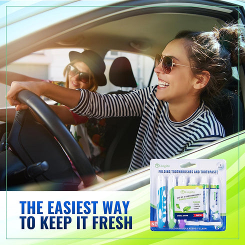 Travel Toothbrush with Toothpaste, Portable Toothbrushes Built in Cover, Travel Size For Hiking, Camping, Traveling, Folding Collapsible Travel To...