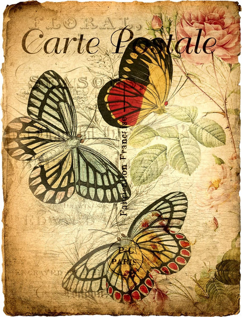 Carte Postale Rice Paper, 8 x 10.5 inch - 6 x Different Printed Mulberry Paper Images 30gsm Visible Fibres for Decoupage Crafts Mixed Media Collag...