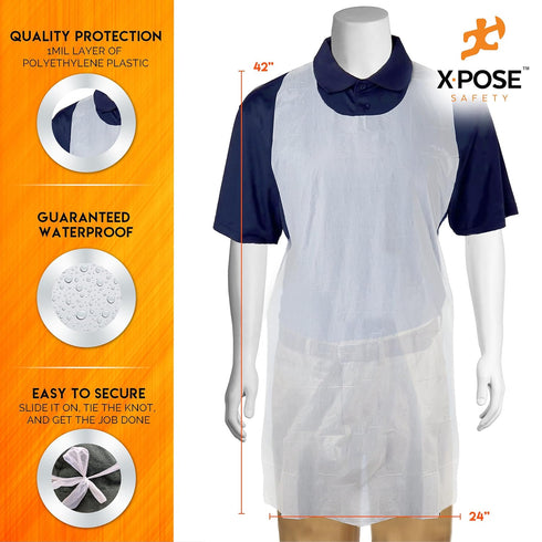 Xpose Safety Plastic Disposable Aprons for Cooking Individually Packaged Durable 1 Mil Waterproof Polyethylene 24" x 48"...