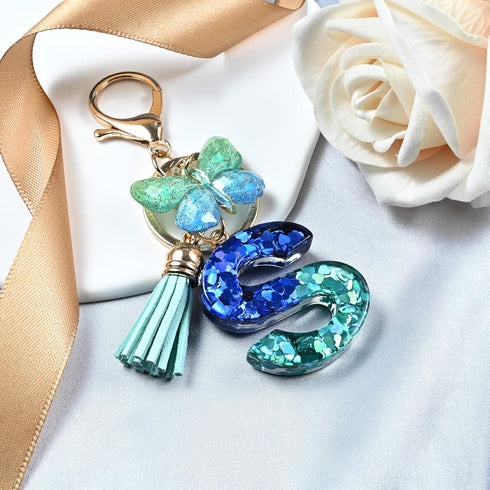 JINGUAZI Initial letter Keychains for Women Tassel Butterfly Pink Purple Cute Car Keychain for Wallet Backpack bag charm...