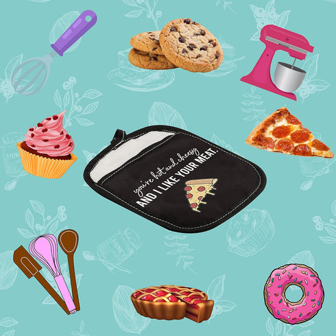 Pizza Lover Gift You’re Hot and Cheesy and I Like Your Meat Funny Oven Pot Holder with Pocket (Hot and Cheesy)...
