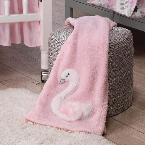Bedtime Originals Blossom Pink/White Swan Coral Fleece Baby Blanket...