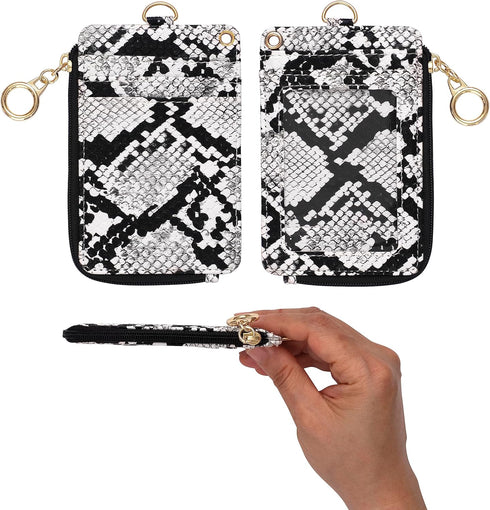 2-in-1 ID Badge Holder & Lanyard Wallet - Multi-Use Womens Small Wallet with Removable Wristlet & Neck Lanyard, Clear Window, 5 Card Slots, Phone ...