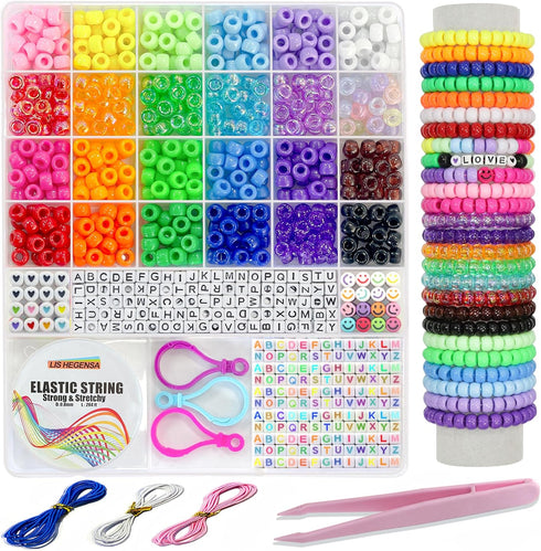 LIS HEGENSA DIY Crafts Gifts for Girls Beading Kits, 1000PCS Pony Beads Bracelet Making Kits with Decorative Beads and Charms, Craft Supplies for ...