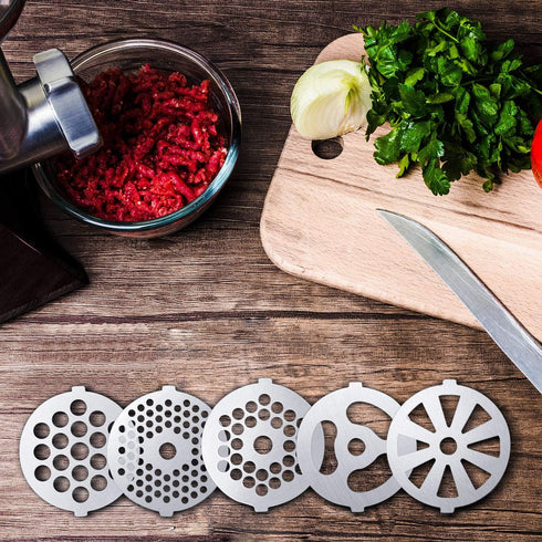 Mudder 9 Pieces Meat Grinder Blades Plate Discs Stainless Steel Food Knife Cutter Meat Grinder Replacement Parts for Size 5 Stand Mixer Accessorie...