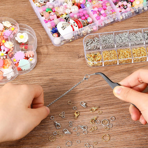 1140 PCS Jump Rings for Jewelry Making Supplies, 5 Sizes Silver and Gold Open O-Rings Necklace Lobster Clasp Set Bracelet Charms Jewelry Making To...