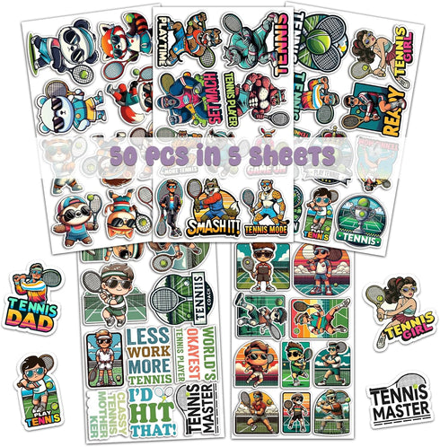 Pack 50 PCS Tennis Stickers Print Waterproof Vinyl Decals Items for Boys Men Adults Teens Sports Players Decorations Car Phone Case Water Bottles ...