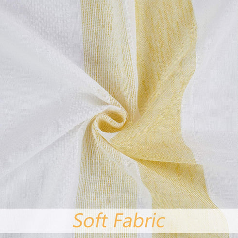 Central Park Yellow and White Kitchen Window Curtain Valance Stripe Sheer Boucle Linen Window Curtain, Living Room Decorative Rod Pocket (54" W x ...