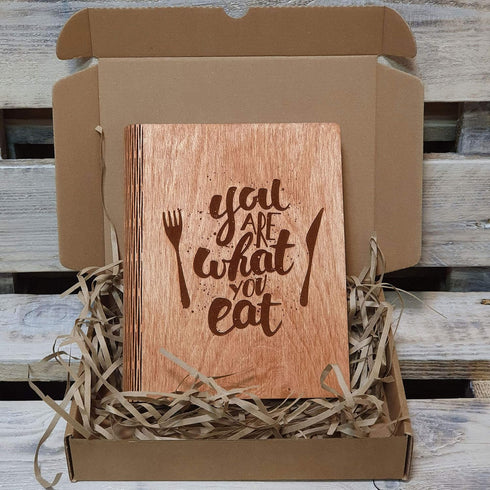 A5 Wooden Blank Recipe Book to Write in (7.5 x 6 inch) - Cook Book with 80 Sheets for Handwritten Recipes - Hardcover Family Kitchen Journal and R...