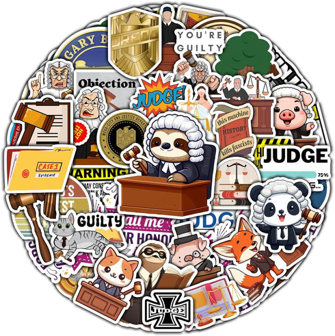 Pack 50 PCS Court Judge Sticker Waterproof Vinyl Decals Birthday Gifts for Men Women Adults Law Authority Graphics Scales of Justice Items Decorat...