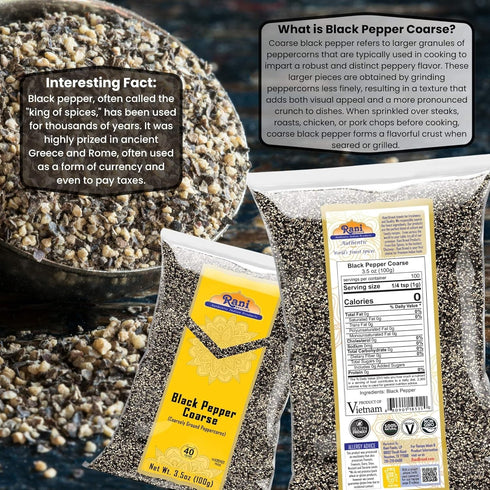 Rani Black Pepper Coarse Ground 28 Mesh (Table Grind) 3.5oz (100g) ~ All Natural | Vegan | Gluten Friendly | NON-GMO | Kosher | Product of Vietnam...